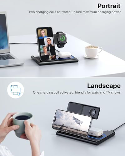 Sleek 3-in-1 Wireless Charging Station for i Phone 15/14/13/12/11, Apple Watch & Air Pods Pro – Fast, Efficient, and Stylish Device Charger with Safety Features for Home or Office Use