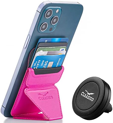 Versatile Claasico Magnetic Cell Phone Wallet & Stand – Stylish Brown Cardholder with Car Air Vent Mount, Dual-Mode Viewing, Extra Magnetic Strips for Enhanced Compatibility – Ultimate Hands-Free Accessory for i Phone Users and Minimalist Lifestyles
