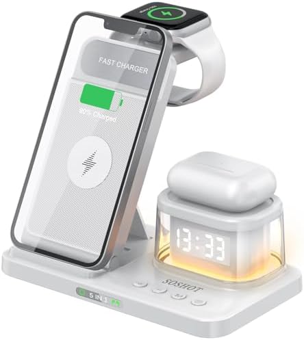 Elevate Your Charging Game: 5-in-1 Foldable Wireless Fast Charger with Integrated Night Light & Transparent Clock for Apple Devices – Ideal for i Phone 16/15/14/13/12/11 Pro Max, Apple Watch, and Air Pods – Sleek Green Design for Ultimate Portability and Style