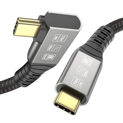 USB-C 4FT 40Gbps Braided Cable – 90 Degree, 8K Display, 100W Charging, Compatible with Thunderbolt 4/3 USB4/3, MacBook Pro, External SSD, eGPU – Enhanced Compatibility and Speed