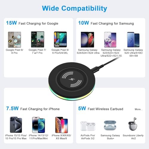 Samsung 15 W Fast Wireless Charger Pad with Adapter – Ultimate Charging Station for Galaxy S25 Ultra, S24 Ultra, S23 FE, S22, S21, S20, and Google Pixel 9 Pro XL & 8 a – Advanced Qi Technology for Rapid Power Boosting and Optimal Safety Features