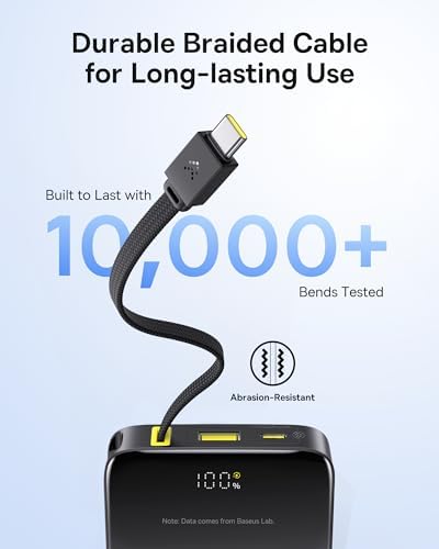 Baseus 10,000 m Ah Travel Power Bank with 20 W PD Fast Charging & Integrated Braided USB-C Cable – The Ideal On-the-Go Charger for i Phone 16 Pro/15, i Pad, Samsung S25/S24 – Ultimate Solution for Busy Lifestyles and Seamless Connectivity
