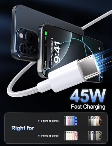 i Phone 16 Series Power Pack: 45 W USB-C Fast Charger Block Duo with 10 FT Cable – Ultimate Speed and Versatility for i Phone 16 Pro/Max/Plus & 15 Pro/Max – Ideal for Mobile Users Seeking Efficient Charging Solutions