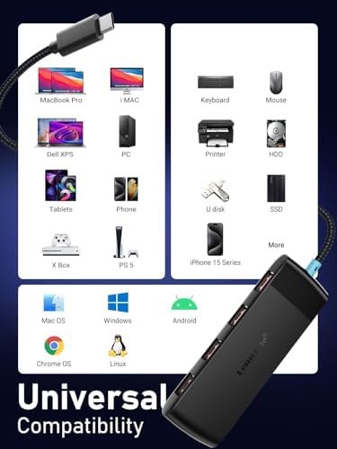 Revolutionize Your Device Connectivity with the 10 Gbps USB C Hub – High-Speed 4-Port USB3.2 Splitter for Effortless Data Transfer and Charging | Versatile Multiport Adapter Compatible with Mac Book Pro, Surface Pro, Dell, HP, i Pad & More | Flexible 1.97 ft Cable for Optimal Setup | Essential Laptop Accessory for Streamlined Workflow and Enhanced Efficiency