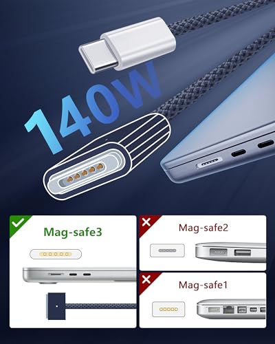 Zeit Nah 140 W USB-C to Magnetic 3 Charging Cable for Mac Book Pro & Air – 2 m Length for Rapid Power Delivery, Enhanced Durability, and Ultimate Convenience in Charging Solutions