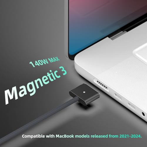 AJJ 140 W USB-C Magnetic Charging Cable – 2 m Nylon Braided for Mac Book M1 M2 M3 (2021-2024) – Fast, Reliable, and Stylish Charging Solution for On-the-Go Users