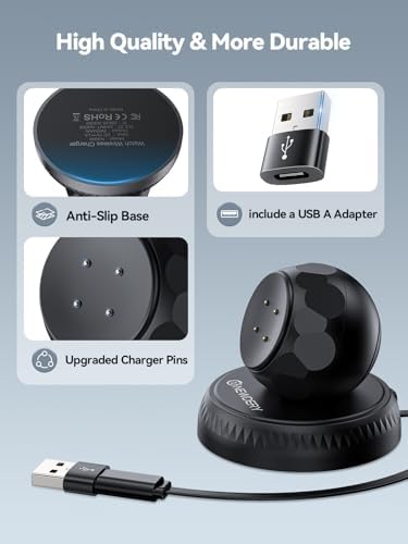 NEWDERY Retractable USB-C Smartwatch Charger Dock: Portable Charging Solution for Pixel Watch 3, 2 & Fitbit Sense 2/Versa 4, 3 – Effortless Power for Active Lifestyles with USB A Adapter & Tangle-Free Design – Essential Smartwatch Accessory for On-the-Go Users