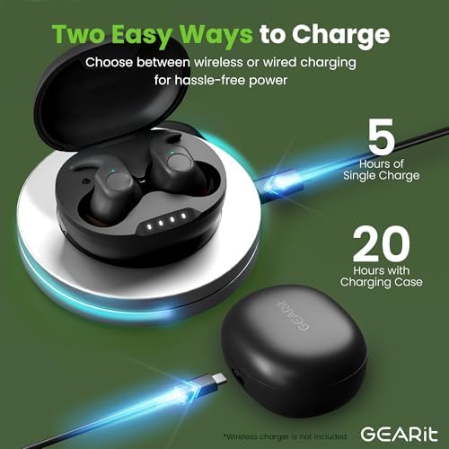 Premium GEARit True Wireless Earbuds – 20-Hour Extended Playtime with Crystal Clear HD Audio for Ultimate Sound Immersion – Sweatproof IPX5 Rating Perfect for Active Lifestyles – Effortless Bluetooth Pairing for i Phone & Android – Essential for Gym, Daily Commutes, and Leisure Listening