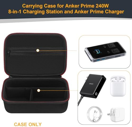 Premium Hard Case for Anker Prime 240 W & 160 W Charging Stations – Durable Travel Storage Bag with Multiple Compartments for USB Cables & Accessories – Sleek Black Design for Ultimate Protection & Organization