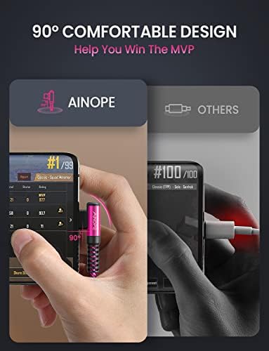 Revolutionize Your Charging with AINOPE 60 W USB C Cable 2-Pack – 10 ft Durable Nylon Braided Right Angle Type C Charger for i Phone 16 Pro Max, Samsung S24, and i Pad Pro – Fast Charging, Enhanced Compatibility, and Long-Lasting Performance