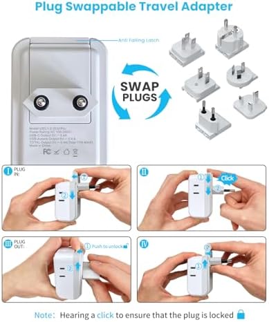 VINTAR All-in-One Global Travel Adapter: Ultimate Universal Power Converter with 4 AC Outlets & 3 High-Speed USB Ports (2 USB-C) – Enhanced Worldwide Compatibility for Europe, UK, Australia, Japan, and Africa – Must-Have Travel Accessory with Interchangeable Plug Attachments for Effortless Device Charging
