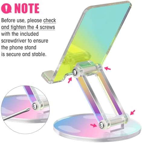 Tomorotec Adjustable Angle Acrylic Cell Phone Stand for Desk, Foldable Acrylic Phone Holder Cute for Office, Portable Non-Slip Desktop Smartphone Holder, Fit for iPhone Samsung Galaxy (Iridescent) – Enhanced Compatibility and Speed