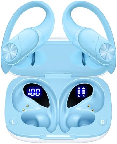 Poc Buds Wireless Bluetooth Earbuds – 80 Hours Playtime, Deep Bass Sound with Digital Display, IPX7 Waterproof Sports Earphones, Ergonomic Earhooks for Secure Fit, Compatible with TV, Phone & Laptop – Stylish Olive Design for Active Lifestyles