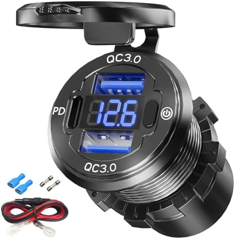 VANONE Waterproof Dual USB Car Charger Socket with PD & Quick Charge 3.0 – Heavy-Duty Aluminum Alloy 12 V Outlet for Boats, Motorcycles, RVs, ATVs, Trucks, and Golf Carts – Fast Charging for All Devices, Perfect for Outdoor Adventures