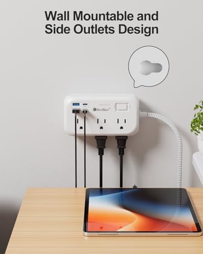 15 Ft USB Surge Protector Power Strip with 4 Fast-Charging Ports – Versatile 6-Outlet Desk Charging Station, Flat Plug & Wall Mount Design for Home Office, Dorm Room – Enhanced Durability & Convenience