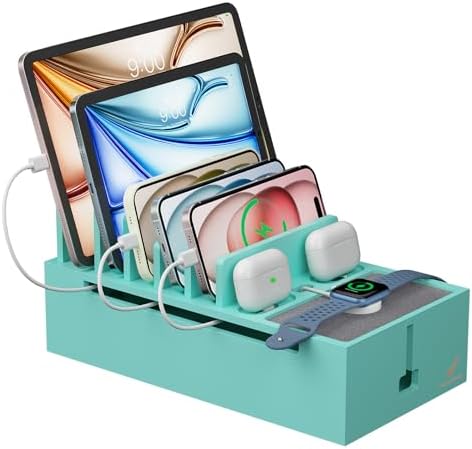 Pezin & Hulin Eco-Friendly Bamboo Cable Management Box – Sleek Desktop Organizer with 6 Cables for Tidy Charging Station, Stylish Wire Organizer for Electronic Devices, Enhances Workspace Efficiency and Aesthetics