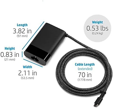 Ultra-Fast 65 W Slim USB-C Travel Charger for HP Spectre, Elite Book & Chromebook – Rapid Charging Power Adapter with Enhanced Compatibility & Versatile Output for On-the-Go Professionals