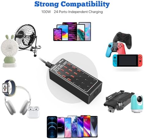 Ultimate 24-Port USB Charging Station Block: 100 W Smart Fast Charger for Multi-Device Powering – Versatile USB A & C Compatibility for i Phone, i Pad, Samsung, and Laptops – Efficient Desktop Solution for Shared Spaces and Home Use