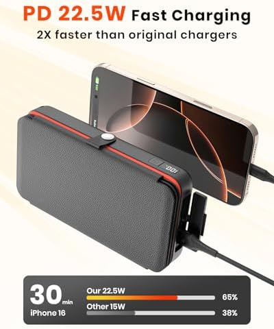 Ultimate FEELLE Solar Power Bank – 27,000 m Ah High-Capacity Wireless Charger with 4 Efficient Solar Panels, 22.5 W Fast Charging, Dual USB-C Ports, Ideal for Outdoor Adventures and All Smartphones – Stay Connected Anywhere