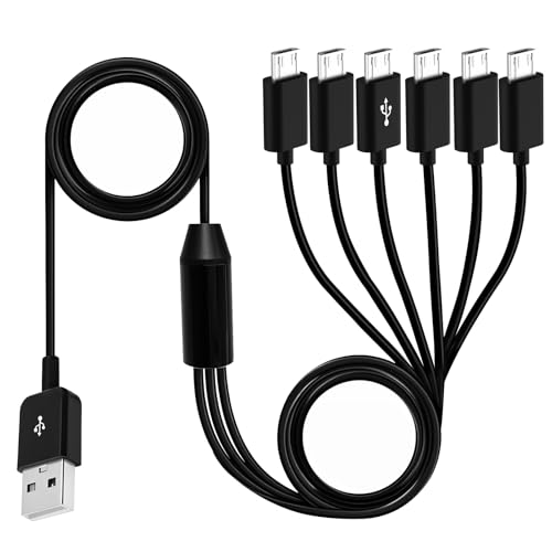 Herfair 6-Way Micro USB Splitter Cable – 4.92 FT Multi Charging Cord for Enhanced Device Connectivity and Fast Data Transfer – USB 2.0 Type A Male to 6 Micro USB Male Adapters – Universal Compatibility for Smartphones, Tablets, and More