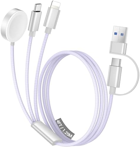 Temdan 3-in-2 USB C Charging Cable: Versatile Multi-Device Charger for Apple Watch Ultra, SE & i Phone 12-16 – Rapid Charge, Compact Travel Essential – Stylish Pink Smartwatch Accessory for On-the-Go Power Solutions