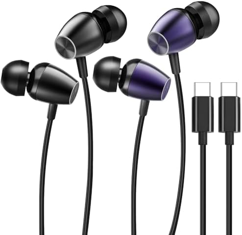 Transform Your Listening Journey with Dual Pack USB-C Earbuds – Premium Hi-Fi Stereo Headphones Featuring Advanced Noise Cancellation Mic for i Phone 15/16 Pro Max, Galaxy S24/S23/S22/S21/A53, Pixel 8/7/6 – Ultimate Comfort & Swift Connectivity for Audiophiles and Everyday Users