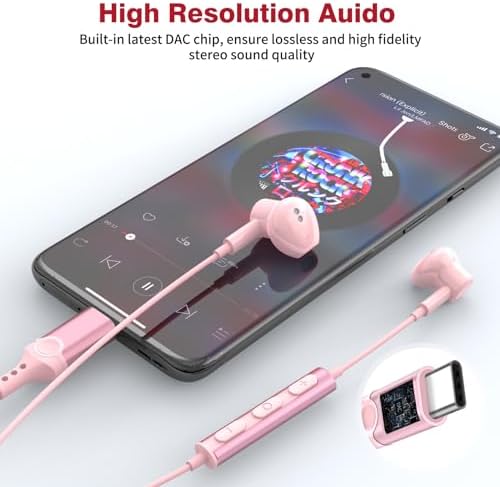 High-Fidelity USB C Earbuds with Microphone and Volume Control – Magnetic Wired Headphones for i Phone 16, Samsung Galaxy, Google Pixel, & More – Perfect for On-the-Go Audio Experience in Pink – Enhanced Compatibility & Durability