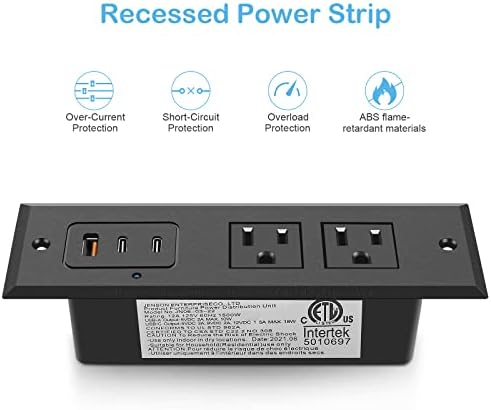 Revolutionize Your Charging Setup with CCCEI Recessed Power Strip: 45 W USB-C & Fast USB-A Ports for Effortless Connectivity, Stylishly Hidden Furniture Charging Station for Tables, Includes 6 FT 45-Degree Flat Plug Cord for Optimal Placement and Convenience