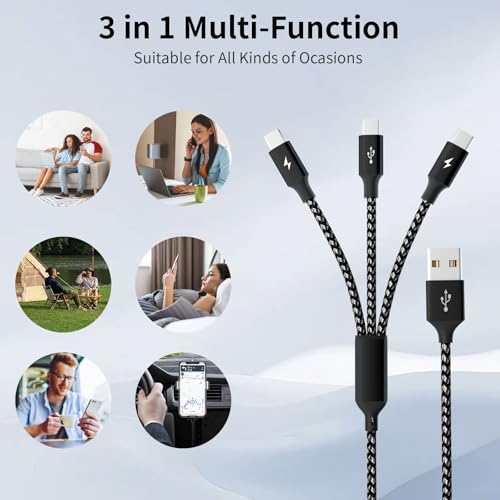 Ultra-Fast 240 W 4-in-1 USB C Charging Cable with Breathing Light Indicator – Multi-Device Compatibility for i Phone, i Pad, Samsung Galaxy, and Mac Book – 5 Ft Durable Cord in Stylish Purple for Efficient Data Sync and Enhanced Charging Performance