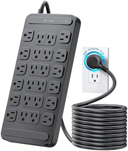 TROND 360° Rotating Surge Protector Power Strip – 24 AC Outlets & 6 Fast Charging USB Ports (37 W) – 4000 Joules Protection for Ultimate Device Safety – 6 ft Heavy Duty Extension Cord for Gaming and Office Use – ETL Listed for Dependable Performance – Essential Power Solution for Dorm Rooms and More