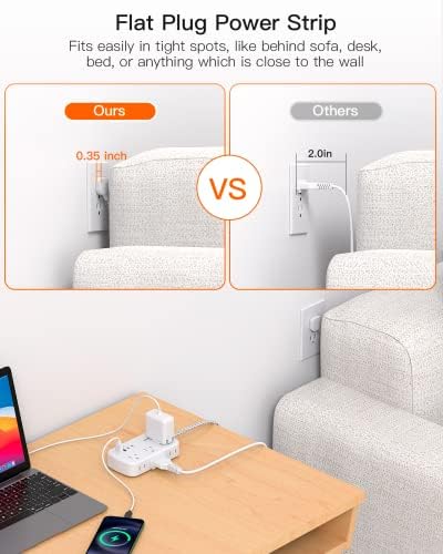 BESHON 5 FT Flat Plug Power Strip with 6 Outlets and 4 USB Ports – Ideal Travel Companion for Dorm Rooms and Cruise Ships, Space-Saving Design for Enhanced Accessibility and Fast Charging