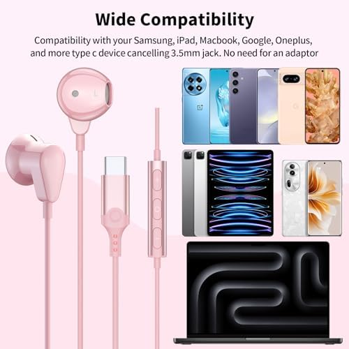 USB C Earbuds for i Phone 16 Pro Max & Android Devices – Premium Hi-Fi Stereo Noise-Canceling Headphones with Built-in Mic for Samsung Galaxy & Google Pixel – Ultimate Comfort & Connectivity for Audiophiles & Casual Listeners