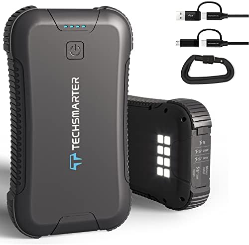Ultimate TECHSMARTER 30000 m Ah Waterproof Rugged Power Bank with 20 W USB-C Fast Charging & Built-in Flashlight – Perfect Outdoor Companion for All Weather Adventures, Ensuring Unmatched Device Compatibility and Reliability