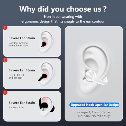 Revolutionize Your Audio Journey with Cutting-Edge Open Ear Bone Conduction Bluetooth 5.3 Earbuds – Ergonomic Clip-On Design for Active Lifestyles, Unmatched 60-Hour Playtime in Digital Display Charging Case, IPX7 Waterproof for Ultimate Performance and Comfort, Stay Aware of Your Surroundings While Enjoying Pristine Sound Quality