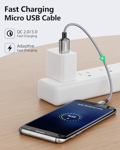 SUNGUY Micro USB Cable 1.5FT, [10-Pack] Short Braided USB 2.0 Micro Android Charger Fast Charging & Data Sync Cord Compatible with Samsung Galaxy S6 S7 Edge Note 5, Tab 4, PS4, Kindle and More – Enhanced Compatibility and Speed