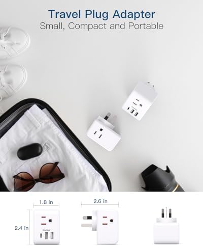 Ultimate European Travel Plug Adapter Set – Dual Pack Universal Power Converter with 3 AC Outlets and 3 USB Charging Ports (including USB-C) for Efficient Power Solutions in Italy, Spain, France, Germany, and Iceland – Essential Accessory for Global Travelers Seeking Versatile Compatibility and Rapid Charging Efficiency