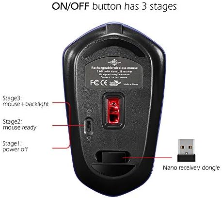 Illuminated Rechargeable Wireless Mouse with Advanced Optical Tracking – Stylish Backlit Design, Adjustable DPI, and Nano USB Receiver for Seamless PC and Mac Compatibility – Elevate Your Productivity in Low-Light Environments