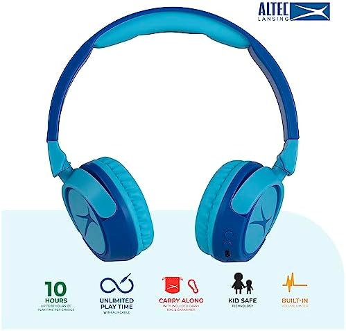 Kid-Safe Wireless Bluetooth Headphones by Altec Lansing – Exceptional Audio for Young Listeners with Volume Limiting Technology – Compact, Foldable Design Perfect for Travel and Everyday Adventures – Compatible with All Devices for Versatile Enjoyment