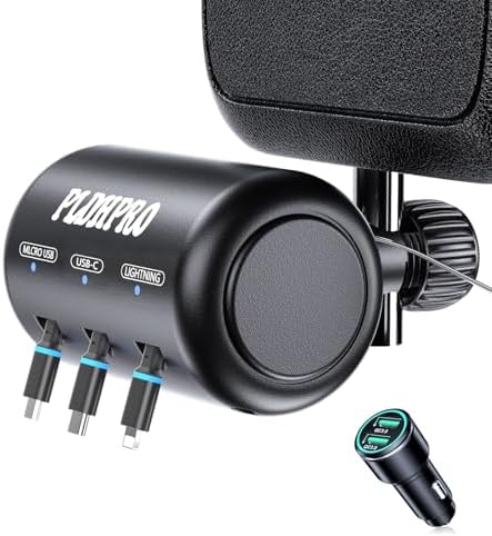 Revitalize Your Travel Experience with the Ultimate 3-in-1 Retractable Car Backseat Charging Station – Multi-Device USB Type C Dock for i Phone, Samsung, and Android | Perfect for Rideshare, Family Trips, and On-the-Go Power Solutions | Sleek Design with Simultaneous Charging Capability
