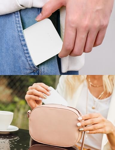 Ultra-Slim 5000 m Ah Power Bank with Built-In USB-C Cables – Dual Charging External Battery Pack for i Phone & Android – Lightweight Travel Companion in Black & Pink – Effortless Portability and Enhanced Device Compatibility