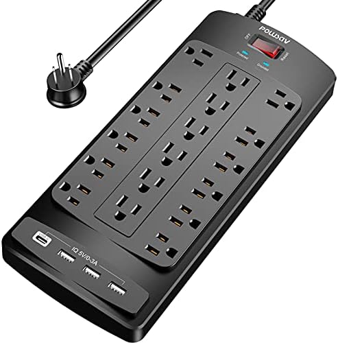 Maximize Your Power Supply with the 18-Outlet Surge Protector Power Strip – 6 Feet Heavy-Duty Extension Cord Featuring 4 Fast USB Ports, 2100 Joules of Surge Protection, and ETL Certification for Ultimate Safety and Compatibility