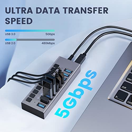 Unleash Your Productivity with the ACASIS 10-Port USB C Hub – Ultra-Fast 10 Gbps Data Transfer, 60 W Power Adapter, Individual Port Control, and Stylish Aluminum Build for Seamless Multi-Device Connectivity in Any Professional Environment