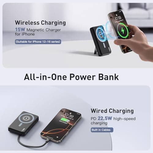Ultimate 16800 m Ah Magnetic Wireless Power Bank – 15 W Fast Charging Portable Charger with Dual Built-in Cables & LED Display – Travel-Friendly Battery Pack for i Phone 16/15/14/13/12 Series & Android Devices – Enhanced Compatibility, Slim Design, and Multiple Device Charging Options