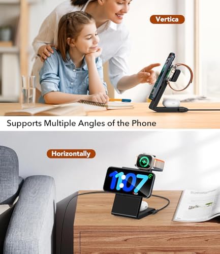 Ultimate 3-in-1 Wireless Charging Station: Fast-Fold Portable Mag Safe Charger for i Phone 12-16, Apple Watch Series 10/9/8/Ultra 2 & Air Pods 4 with 20 W Power Adapter – Effortless Travel and Enhanced Compatibility for Efficient Device Charging