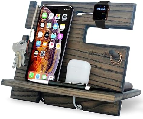 BarvA Rustic Phone Docking Station Desk Organizer | Night Stand Electronics Charging Station | Dresser Smart Watch Earbuds Phone Stand | Nightstand Organizer for Men | Bed Room Decor Gifts for Men – Enhanced Compatibility and Speed