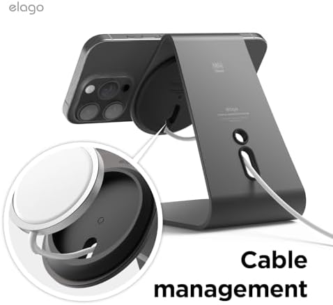 elago MS4 Charging Stand Compatible with MagSafe Charger, Aluminum Stand Compatible with iPhone 16/15/14/13/12 Series, Designed for iOS17 Standby Mode (Cable Not Included) (Black) – Enhanced Compatibility and Speed
