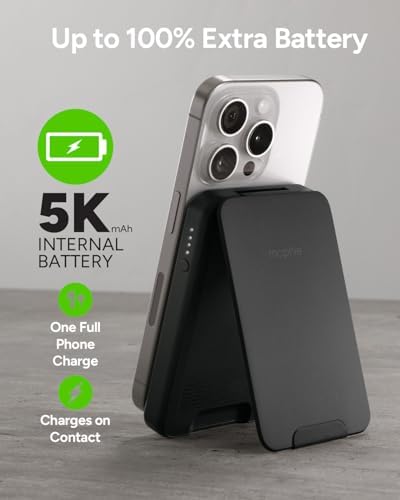 Mophie snap+ Juice Pack Mini with Stand (2023) – 5000 m Ah Magnetic Portable Charger for Mag Safe, Wireless Charging, and Hands-Free Use – Sleek USB-C Power Bank for On-the-Go Convenience and Enhanced Device Compatibility