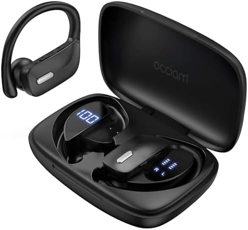 Unleash Your Potential with occiam Waterproof Wireless Earbuds – 48-Hour Playtime Bluetooth Headphones for Sports & Workout, Featuring Built-in Microphone and LED Display for Seamless Connectivity