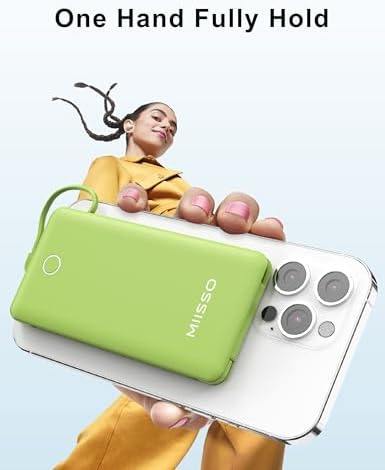 miisso 10000 m Ah Ultra-Slim Portable Power Bank with Integrated Charging Cables – Multi-Device USB-C Travel Charger for i Phone & Samsung – Compact, Lightweight Battery Pack Designed for Maximum Portability and Efficiency