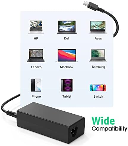 Universal 65 W USB-C Laptop Charger – Fast Charging Compatible with HP, Lenovo, Dell, Asus, Acer, Samsung, and Google Chromebooks – Enhanced Power Supply for All USB Type-C Devices – Optimal Charging Speed with Wide Voltage Range